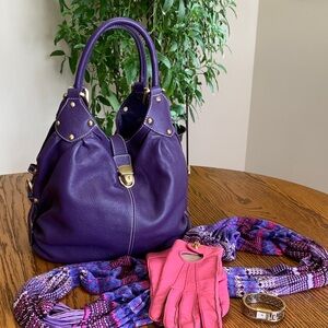 Vera Pelle Purple Leather Hobo / Tote 2-Way Bag